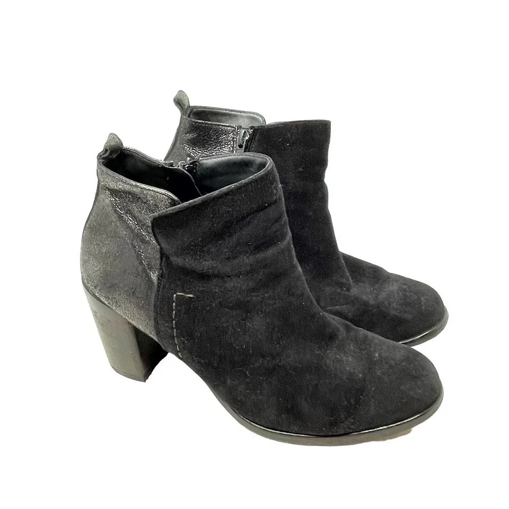 Paul Green Rockin Booties Black Suede Leather Metallic Size 7‎ / US 9.5